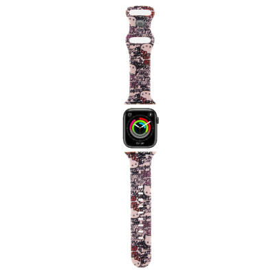 Apple Watch 7 41mm Hello Kitty Orjinal Lisanslı Etiket Graffiti Silikon Kordon Pembe