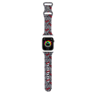 Apple Watch 7 41mm Hello Kitty Orjinal Lisanslı Fiyonklar & Çizgiler Silikon Kordon Siyah