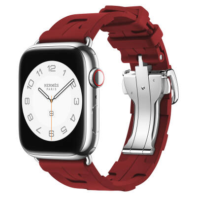 Apple Watch 7 41mm Spor Görünümlü Zore KRD-94 Silikon Kordon Koyu Kırmızı