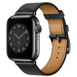 Apple Watch 7 41mm Wiwu Attleage Watchband Hakiki Deri Kordon Siyah