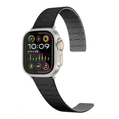 Apple Watch 7 41mm Zore KRD-111 Çizgili Desenli Silikon Kordon Siyah