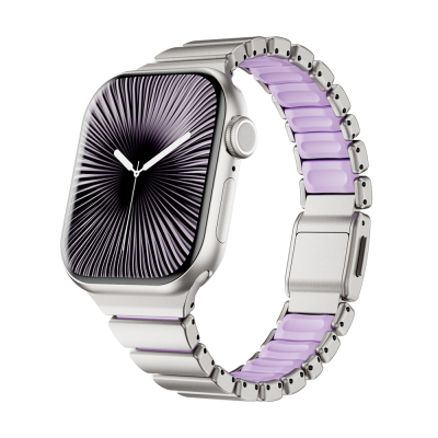 Apple Watch 7 41mm Zore KRD-149 Metal Silicone Band Gümüş-Lila