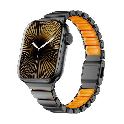 Apple Watch 7 41mm Zore KRD-149 Metal Silikon Kordon Siyah-Turuncu