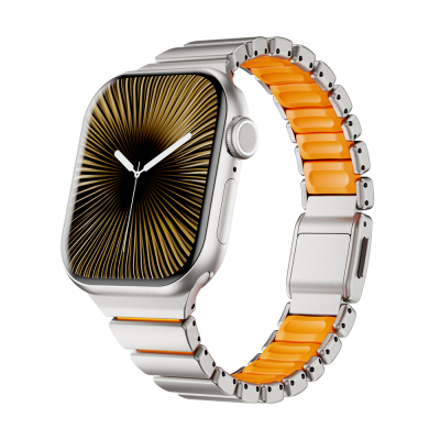 Apple Watch 7 41mm Zore KRD-149 Metal Silikon Kordon Gümüş-Turuncu