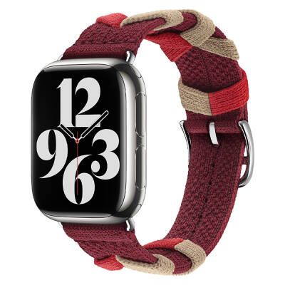 Apple Watch 7 41mm Zore KRD-97 Sarmal Örgü Tasarımlı Kordon Kırmızı