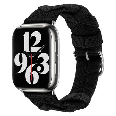 Apple Watch 7 41mm Zore KRD-97 Sarmal Örgü Tasarımlı Kordon Koyu Siyah