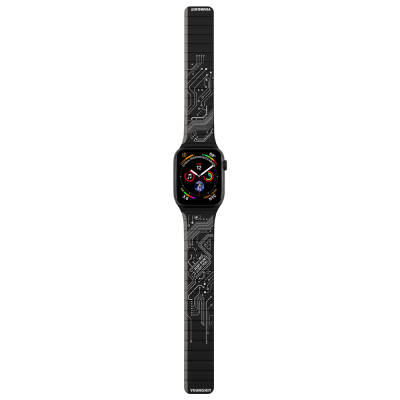 Apple Watch 7 45mm Kordon Youngkit Technological Magnetik Tak Çıkar Silikon Strap Kayış Siyah