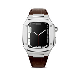 ​​​Apple Watch 7 45mm KRD-67 Kordon Kahverengi-Gümüş