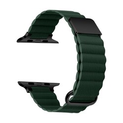 ​​​Apple Watch 7 45mm KRD-78 PU Deri Kordon Strap Kayış Koyu Yeşil