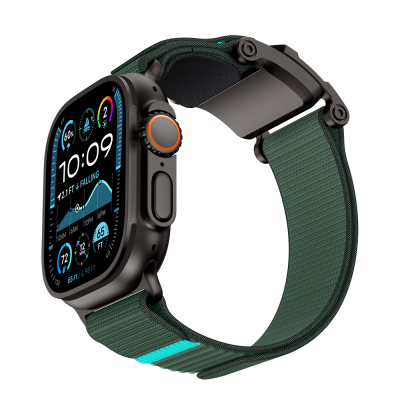 Apple Watch 7 45mm Mohseven iWatch Mecha Sport Hasır Kordon Siyah-Yeşil