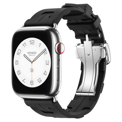 Apple Watch 7 45mm Spor Görünümlü Zore KRD-94 Silikon Kordon Siyah