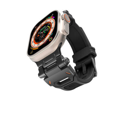 Apple Watch 7 45mm Zore KRD-108 Metal Başlıklı Silikon Kordon Siyah