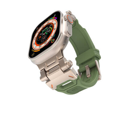Apple Watch 7 45mm Zore KRD-108 Metal Başlıklı Silikon Kordon Starlight-Yeşil