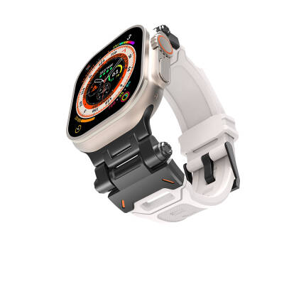 Apple Watch 7 45mm Zore KRD-108 Metal Başlıklı Silikon Kordon Siyah-Starlight
