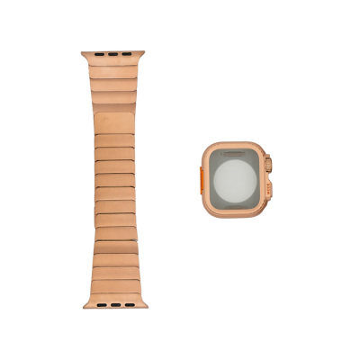 Apple Watch 7 45mm Zore KRD-126 Metal Band with Hard Case Protector Rose Gold