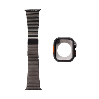 Apple Watch 7 45mm Zore KRD-126 Metal Band with Hard Case Protector Black