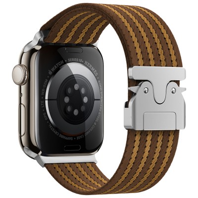 Apple Watch 7 45mm Zore KRD-133 Naylon Kumaş Hasır Örgülü Kordon Kahverengi