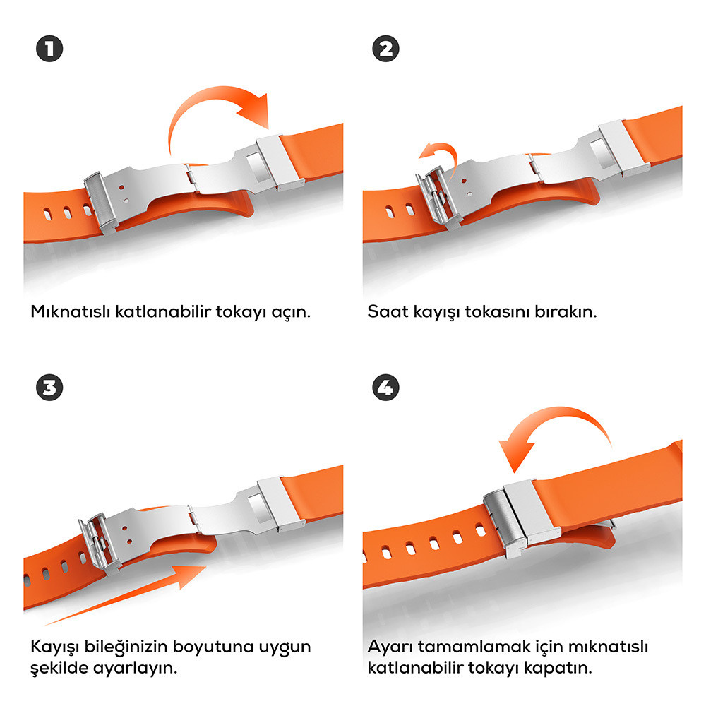 Apple Watch 7 45mm Zore KRD-145 Metal Tokalı Silikon Kordon - 29
