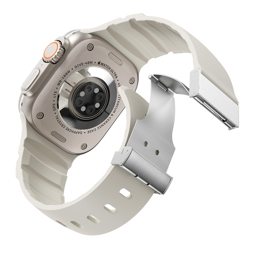 Apple Watch 7 45mm Zore KRD-145 Metal Tokalı Silikon Kordon - 14