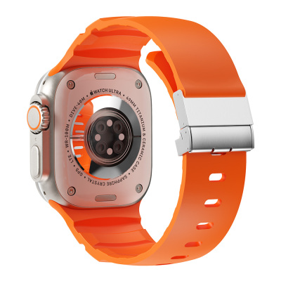 Apple Watch 7 45mm Zore KRD-145 Metal Tokalı Silikon Kordon Turuncu