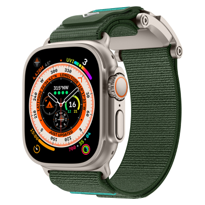 Apple Watch 7 45mm Zore KRD-154 Naylon Kumaş Hasır Örgülü Kordon Gri-Yeşil