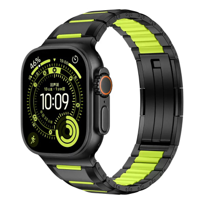 Apple Watch 7 45mm Zore KRD-155 Metal Silicone Band Siyah-Yeşil