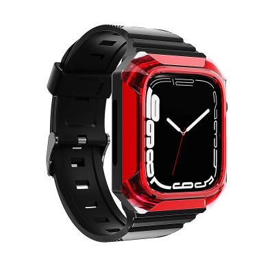 Apple Watch 7 45mm Zore KRD-88 Sert PC Kasa Koruyuculu Silikon Kordon Kırmızı