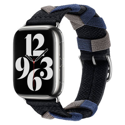 Apple Watch 7 45mm Zore KRD-97 Sarmal Örgü Tasarımlı Kordon Siyah