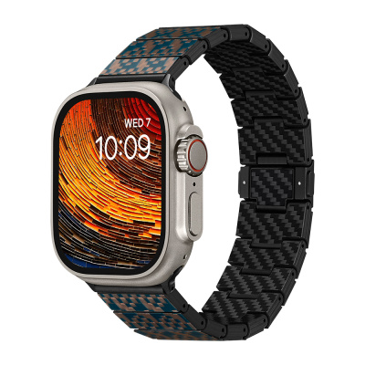 Apple Watch Series Compatible Aramid Fiber and Carbon Fiber Pitaka Dreamland ChromaCarbon Series Stairs Universal Band Mavi-Kahverengi