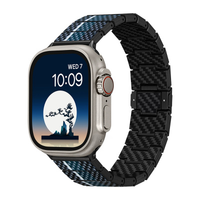 Apple Watch Series Compatible Aramid Fiber and Carbon Fiber Pitaka Poetry of Things ChromaCarbon Series Moon Universal Band Black