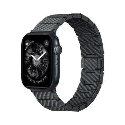 Apple Watch Serisi Uyumlu Karbon Fiber Pitaka Modern Serisi Black-Grey Twill Universal Kordon Siyah-Gri