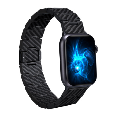 Apple Watch Serisi Uyumlu Karbon Fiber Pitaka Retro Serisi Black-Grey Twill Universal Kordon Siyah-Gri