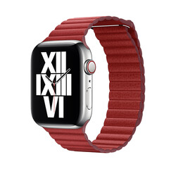 Apple Watch Ultra 49mm Kordon KRD-09 Deri Lop Strap Kayış Kırmızı