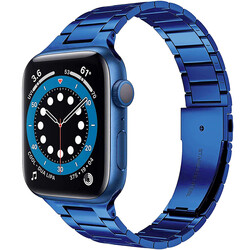 Apple Watch Ultra 49mm Kordon Wiwu Ultra Thin Steel Belt Three Beads Metal Strap Kayış Mavi