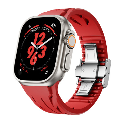 Apple Watch Ultra 49mm KRD-127 Metal Buckle Silicone Band Red