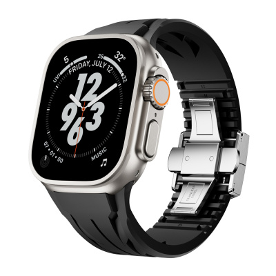 Apple Watch Ultra 49mm KRD-127 Metal Tokalı Silikon Kordon Siyah