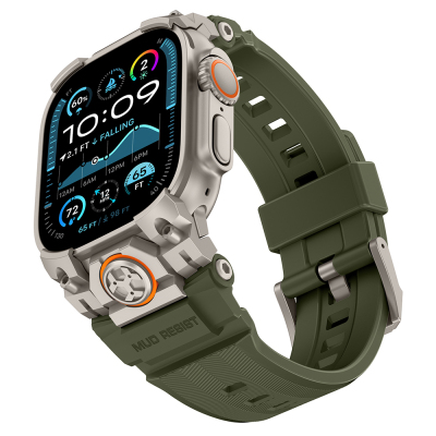 Apple Watch Ultra 49mm Mohseven iWatch Armor Silicone Band Titanyum-Yeşil
