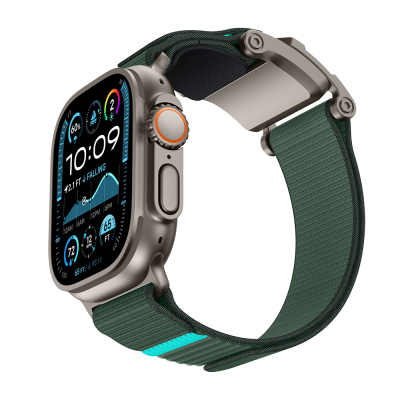 Apple Watch Ultra 49mm Mohseven iWatch Mecha Sport Hasır Kordon Titanyum-Yeşil
