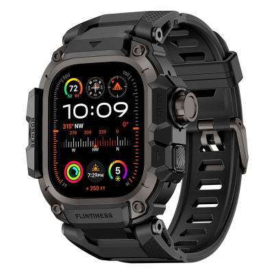 Apple Watch Ultra 49mm Mohseven iWatch Punk Fortress Series Silicone Band Black