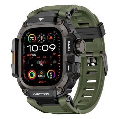 Apple Watch Ultra 49mm Mohseven iWatch Punk Fortress Series Silicone Strap with Case Protector Green