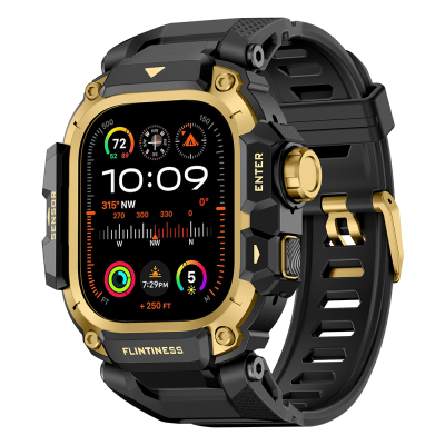 Apple Watch Ultra 49mm Mohseven iWatch Punk Fortress Serisi Kasa Koruyuculu Silikon Kordon Gold