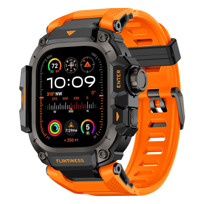 Apple Watch Ultra 49mm Mohseven iWatch Punk Fortress Serisi Silikon Kordon Turuncu