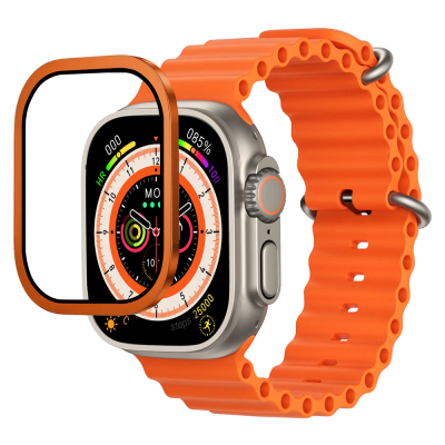 Apple Watch Ultra 49mm Mohseven iWatch Serisi Safir Akıllı Saat Temperli Cam Ekran Koruyucu Turuncu