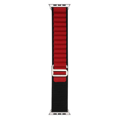 Apple Watch Ultra 49mm Zore Band-74 Hasır Kordon Siyah-Kırmızı