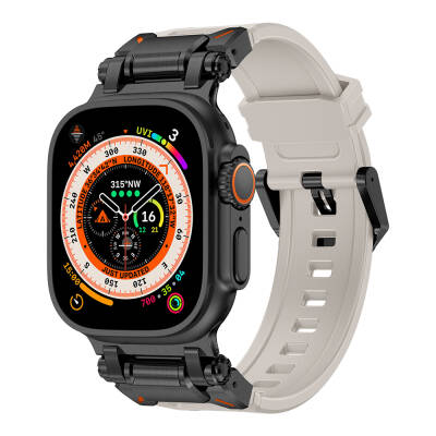Apple Watch Ultra 49mm Zore KRD-101 Titanyum Metal Başlıklı Silikon Kordon Siyah-Starlight