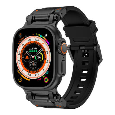 Apple Watch Ultra 49mm Zore KRD-101 Titanyum Metal Başlıklı Silikon Kordon Siyah