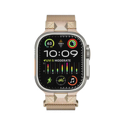 Apple Watch Ultra 49mm Zore KRD-107 Metal Hasır Kordon Starlight