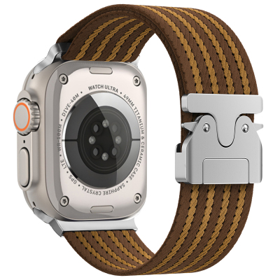 Apple Watch Ultra 49mm Zore KRD-133 Naylon Kumaş Hasır Örgülü Kordon Kahverengi
