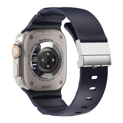 Apple Watch Ultra 49mm Zore KRD-145 Metal Tokalı Silikon Kordon Mavi