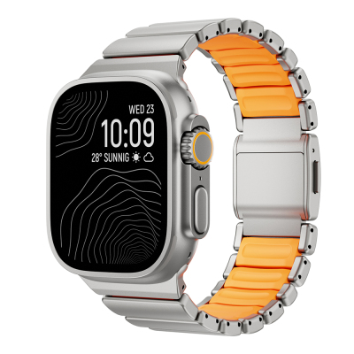 Apple Watch Ultra 49mm Zore KRD-152 Titanyum Silikon Kordon Gri-Turuncu